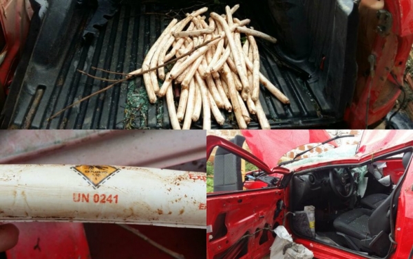 Polícia militar encontra 60 bananas de dinamite no saveiro que capotou na MA-123.