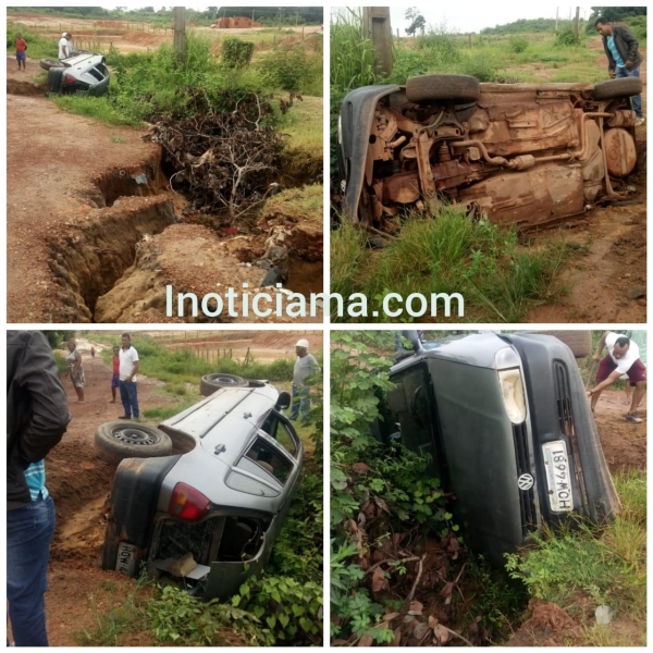 AÇAILÂNDIA – Carro cai em buraco no Bairro Novo Horizonte