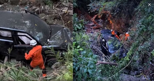CARRO SAI DA PISTA E DESPENCA EM ÁREA DE MATAGAL, DA MA-203