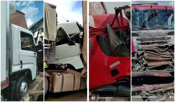 MARANHÃO - Engavetamento envolvendo cinco carretas interdita totalmente trecho da BR-135 em Miranda do Norte