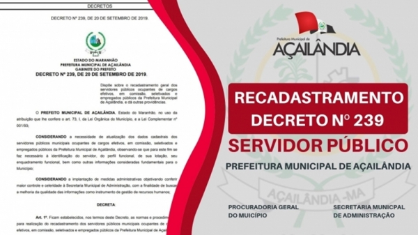 AÇAILÂNDIA - Prefeitura informa sobre regularização de cadastro funcional