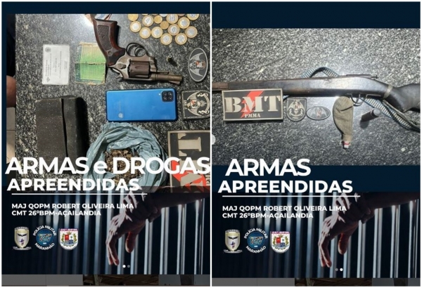 AÇAILÂNDIA – POLÍCIA MILITAR FAZ A APREENSÃO DE ARMAS E DROGAS NA ZONA RURAL 