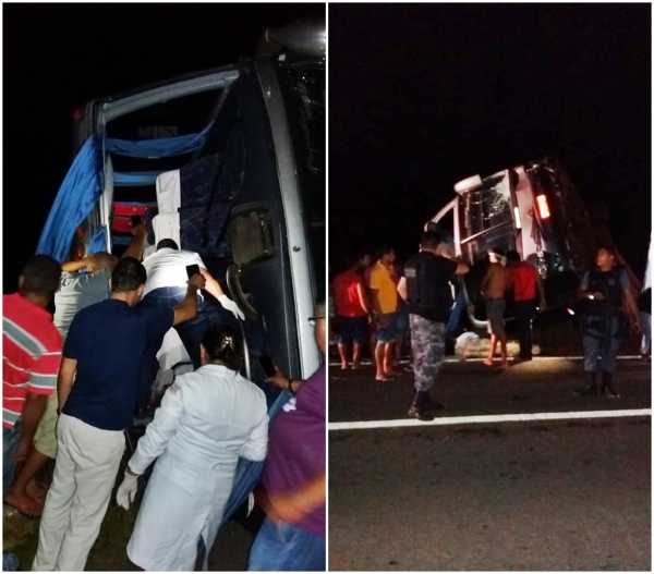Ônibus tomba e deixa feridos na BR-316, em Santa Luzia do Paruá