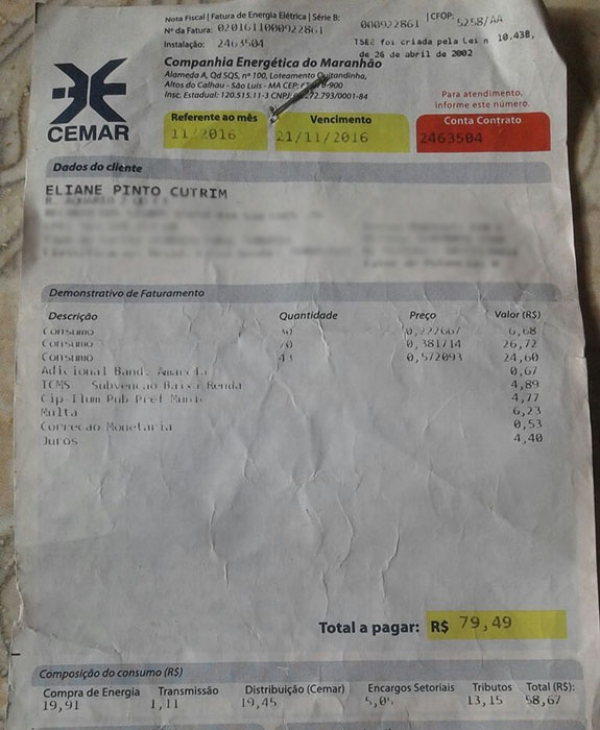Consumidora reclama de cobrança indevida da Cemar: 