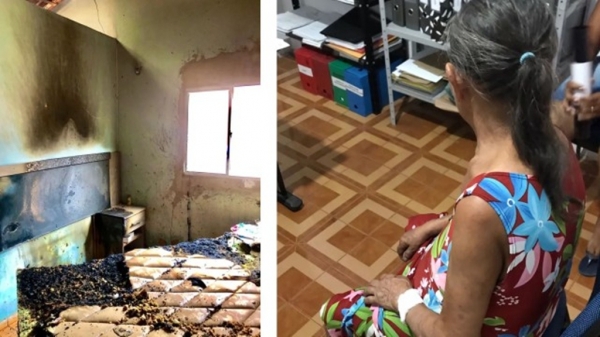  Mulher é presa suspeita de agredir na mãe de 80 anos e atear fogo na casa