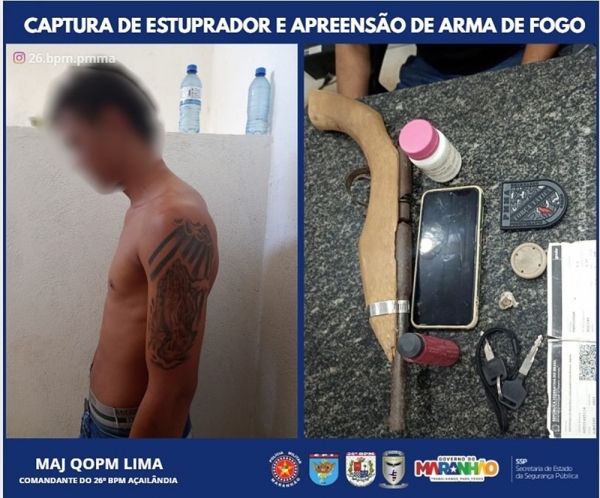 AÇAILÂNDIA – POLÍCIA MILITAR PRENDE HOMEM ACUSADO DE ESTUPRO E FAZ A APREENSÃO DE ARMA DE FOGO