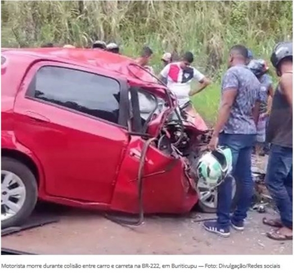 Motorista morre durante colisão entre carro e carreta na BR-222, em Buriticupu