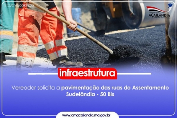 VEREADOR SOLICITA A PAVIMENTAÇÃO DAS RUAS DO ASSENTAMENTO SUDELÂNDIA - 50 BIS