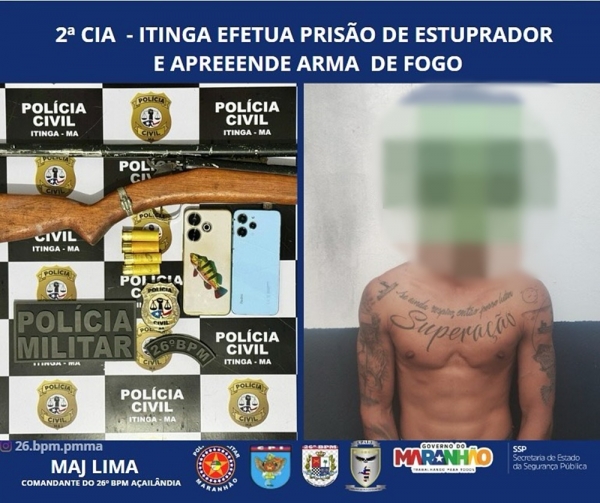 26º BPM REALIZA PRISÃO DE SUSPEITO COM MANDADO EM ABERTO E APREENDE ARMA DE FOGO NA ZONA RURAL DE ITINGA-MA