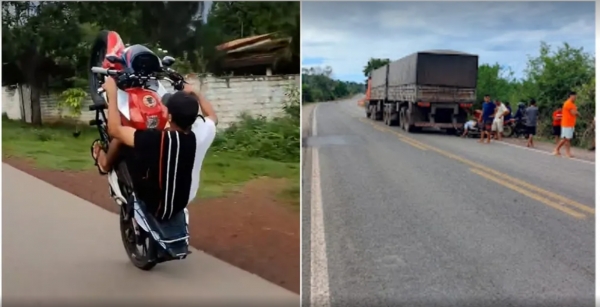 Jovem que debochava da polícia dando 'grau' em moto morre ao bater em caminhão na BR-222, no MA