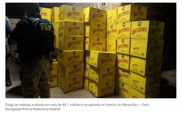 Carga de bebidas avaliada em mais de R$ 1 milhão é recuperada no interior do Maranhão