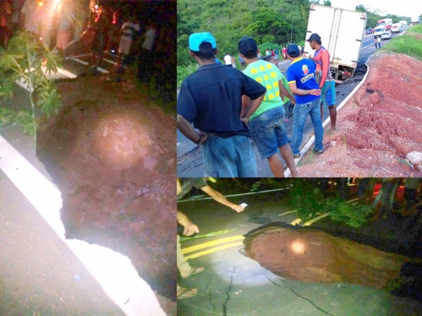 PERIGO - Asfalto cede e deixa trecho da BR-222 interditado