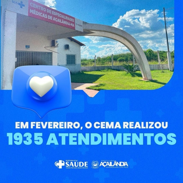 EM FEVEREIRO A EQUIPE DO CEMA: CENTRO DE ESPECIALIDADES MÉDICAS DE AÇAILÂNDIA,  REALIZOU COM ÊXITO 1935 ATENDIMENTOS.