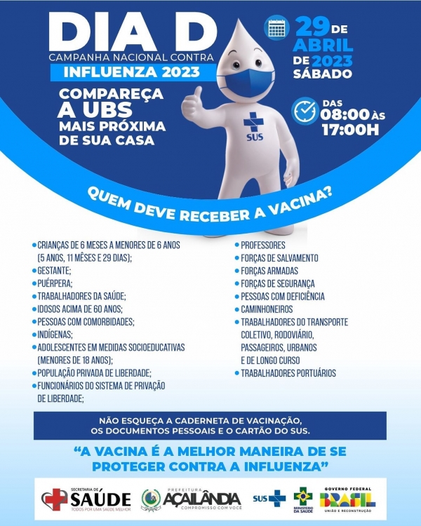 AÇAILÂNDIA - Dia D da campanha de vacinação contra Influenza ocorre neste sábado (29/04)
