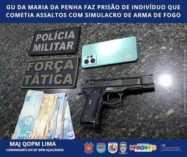 26º BPM APREENDE SIMULACRO DE ARMA DE FOGO E RECUPERA BENS ROUBADOS EM AÇAILÂNDIA