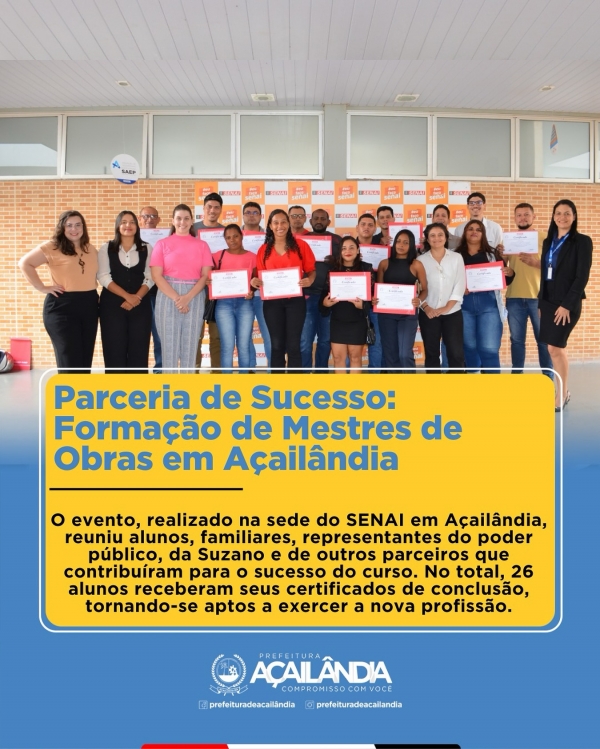 PARCERIA DE SUCESSO: FORMAÇÃO DE MESTRES DE OBRAS EM AÇAILÂNDIA