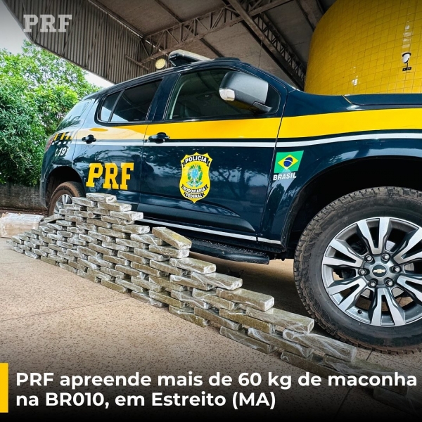 MARANHÃO – PRF APREENDE MAIS DE 60 KG DE MACONHA NA BR-010 EM ESTREITO