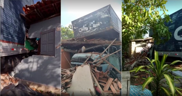 MOTORISTA DE CAMINHÃO DORME AO VOLANTE, INVADE CASA E DEIXA TRÊS FERIDOS NA BR-316, NO MA