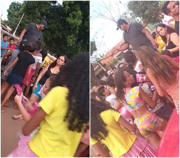 AÇAILÂNDIA NOVIDADE – Presidente do Sindicato dos Mototaxistas faz a alegria das crianças dos Bairros Laranjeiras e Pequia.