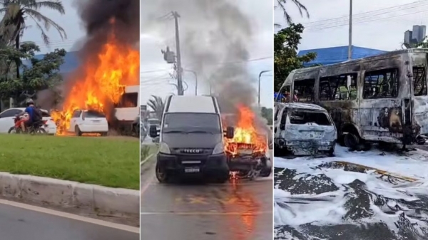 VÍDEO: MOTORISTA COLIDE CONTRA VAN E AMBOS PEGAM FOGO