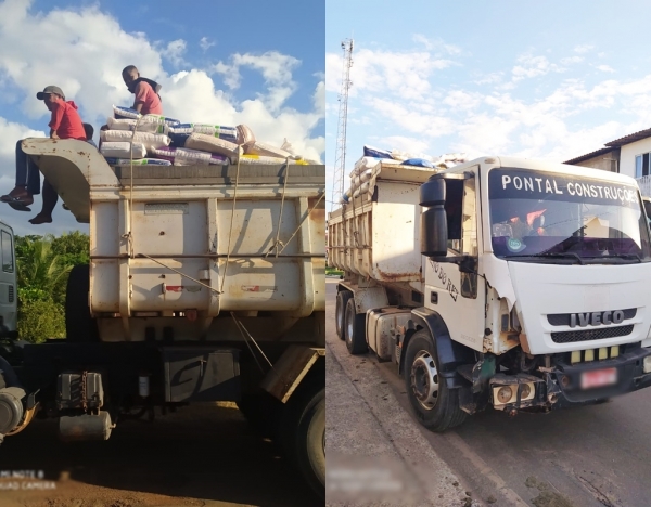 Motorista de caminhão é flagrado dirigindo sem habilitação, transportando passageiros no compartimento de carga e com carregamento de milho sem nota fiscal