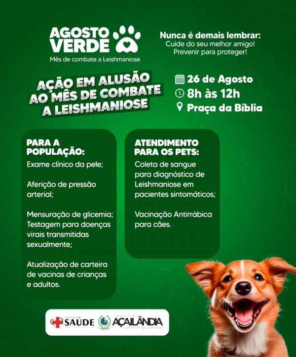 AÇAILÂNDIA - NO DIA 26, VENHA FAZER PARTE DO MOVIMENTO DO AGOSTO VERDE!