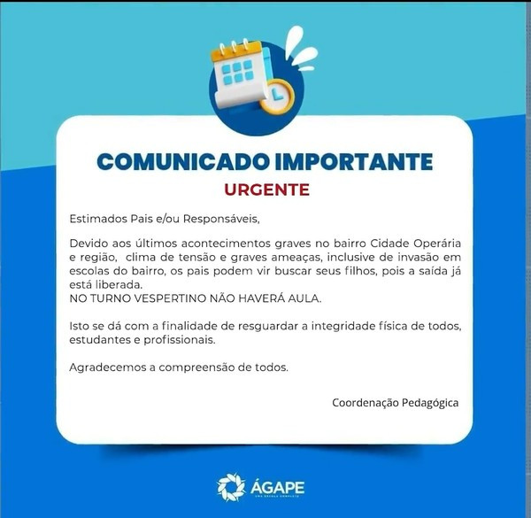 AULAS SÃO SUSPENSAS EM ESCOLAS APÓS ASSASSINATO DE JOVEM NA CIDADE OPERÁRIA, EM SÃO LUÍS