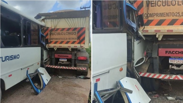 VÍDEO: MICROÔNIBUS COLIDE CONTRA CARRETA E DEIXA 17 FERIDOS NA BR-135