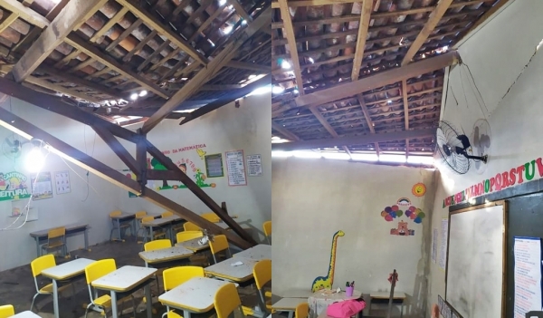 AÇAILÂNDIA – Por causa da forte chuva da última quinta-feira 12, teto de escola cai na Vila Ildemar 