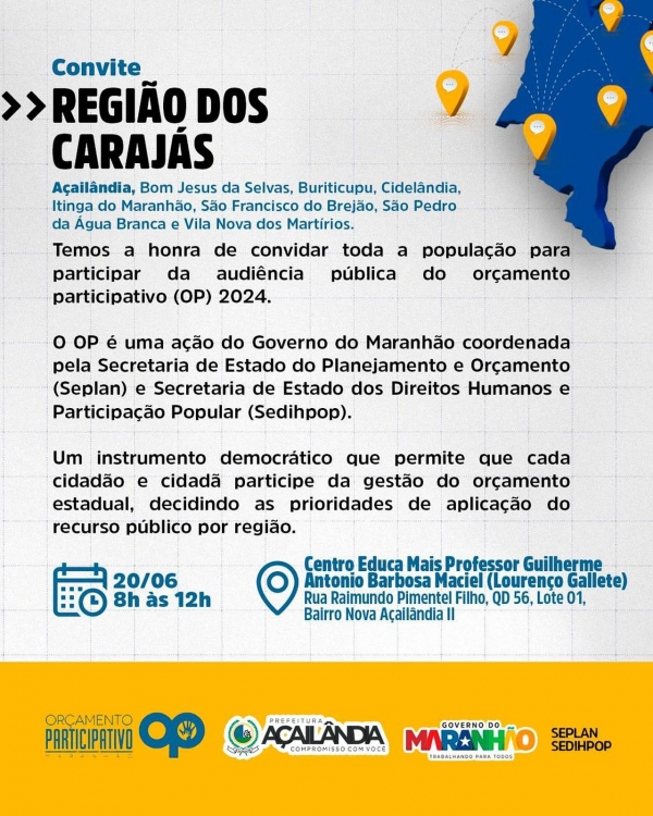 HOJE, 20, VAI ACONTECER UMA AUDIÊNCIA PÚBLICA COM OS MUNICÍPIOS QUE FAZEM PARTE DA REGIÃO CARAJÁS. 