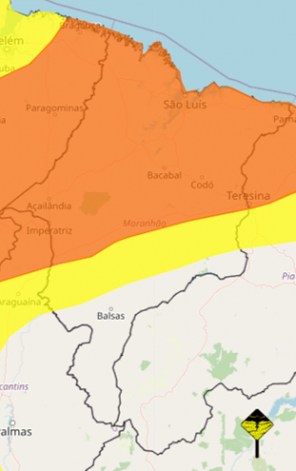  Maranhão tem dois alertas de chuvas intensas com ventos de até 100 km/h