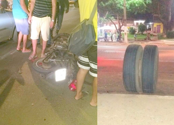 AÇAILÂNDIA - Roda de carreta se solta e quase mata motociclista próximo a Praça da Bíblia na BR - 010.