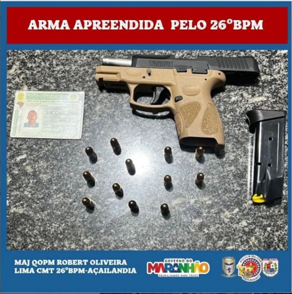 AÇAILÂNDIA - ARMA DE FOGO APREENDIDA PELO 26ºBPM.