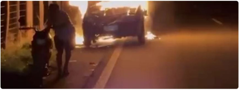 Populares colocam fogo em carro após acidente com vítima fatal na BR-226, no MA