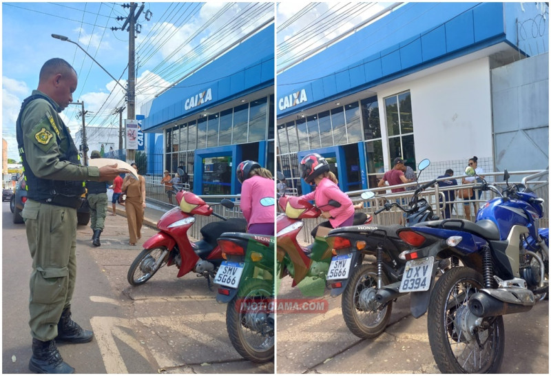 CADEIRANTE É IMPEDIDA DE ENTRAR NA CAIXA ECONÔMICA FEDERAL POR MOTOS QUE OBSTRUÍAM A PASSAGEM — SMT AGE RÁPIDO E RESOLVE A SITUAÇÃO