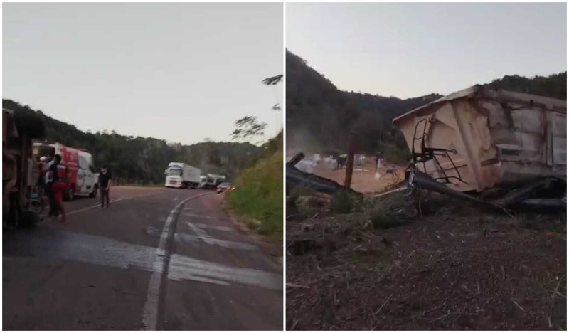 CARRETA TOMBA NA CURVA E CONDUTOR FICA GRAVEMENTE FERIDO EM SANTA LUZIA/MA